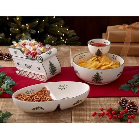 Spode Christmas Tree Divided Server, 9-Inch Round Festive Serveware, Holiday Entertaining Platter - Fine Porcelain, Dishwasher & Microwave Safe image {4}