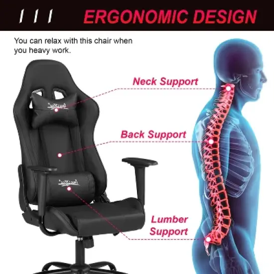 BestMassage Gaming Chair Office Chair with Lumbar Support Headrest Armrests and Rolling Swivel Computer Chair for PC Gamer image {2}