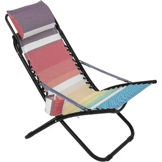 Utopia Breeze Beach Chair w/Headrest & Cup Holder, Lightweight Recliner, 330Lb Capacity (Rainbow Stripe) image {7}