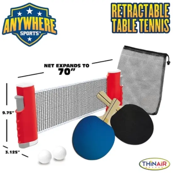 Anywhere Sports Retractable Table Tennis Set, 6pc Game with Net & Paddles image {1}