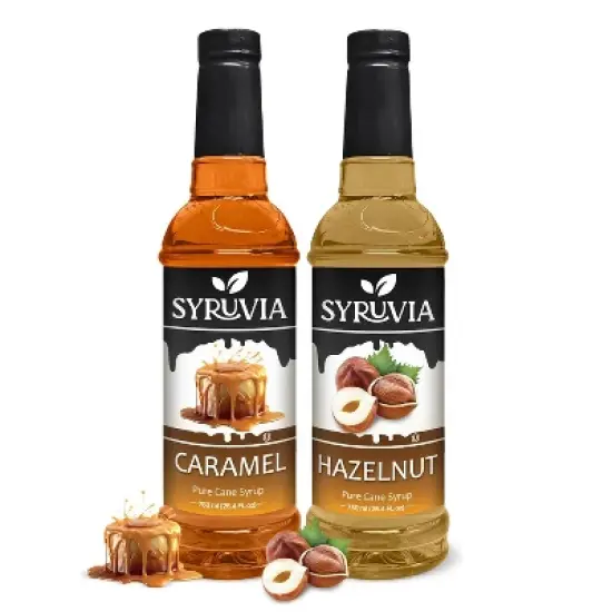 Syruvia Coffee Flavors Variety Pack: Caramel & Hazelnut 25.4 fl oz Syrup image {7}