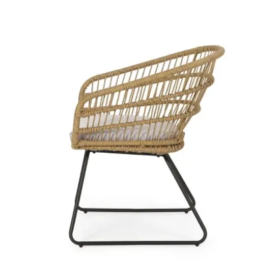 Christopher Knight Home Lemere Outdoor Wicker and Metal Upholstered Dining Chairs (Set of 2) image {3}