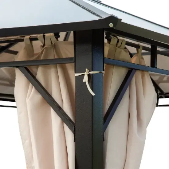 Outsunny 10x12 Hardtop Gazebo with Metal Frame, Polycarbonate Gazebo Canopy with Curtains for Garden, Patio, Backyard image {4}