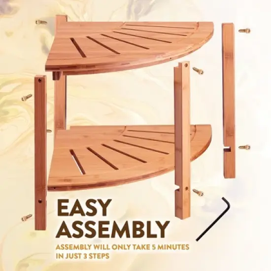 Bambusi Bamboo Corner Bench with Shelf for Bathroom, Living Room, Entryway or Outside image {3}