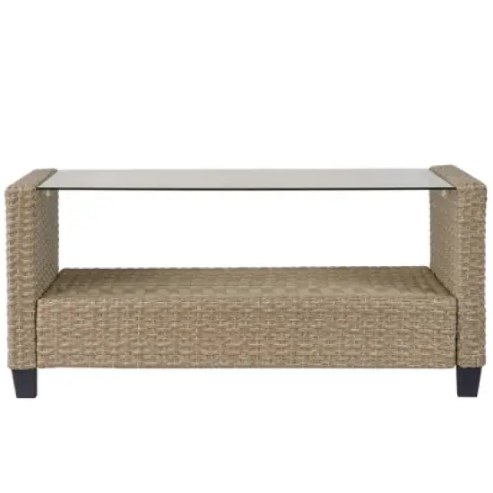 4pc Wicker Patio Conversation Set with Cushions - Beige/Brown - GODEER image {11}