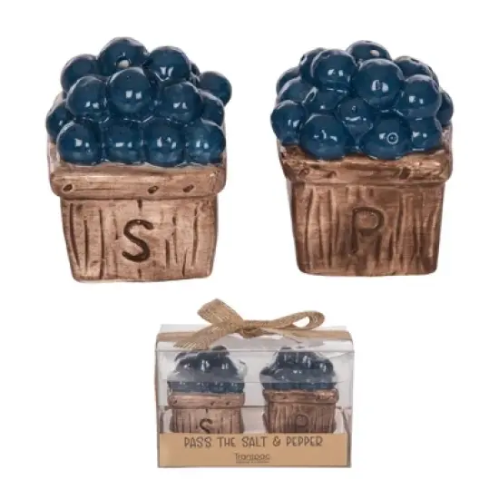 Transpac Ceramic Blueberry Basket Salt and Pepper Shaker Set of 2 Home Decor Patriotic Kitchen Accessories image {1}