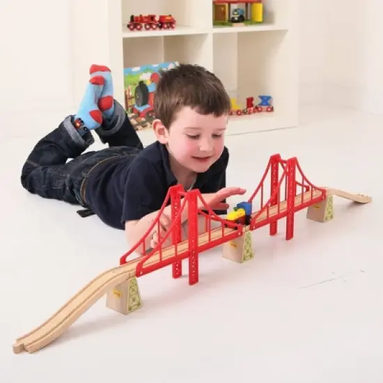 Bigjigs Rail Double Suspension Bridge Wooden Railway Train Set Accessory image {2}
