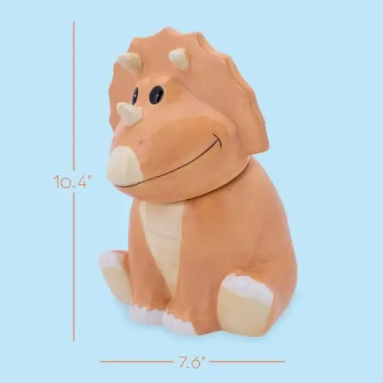 100 North Dolomite Ceramic 10 inch Everyday Cookie & Candy Jar with Airtight Lid: Kitchen Canisters, Pet Treat Containers, Tan Triceratops Dinosaur image {1}