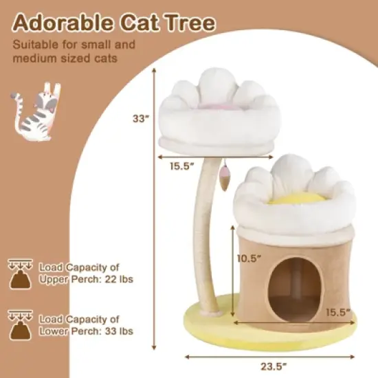 Costway 33" Cat Tree Indoor Cat Tower with Condo Sisal Scratching Post Washable Top Nest image {2}