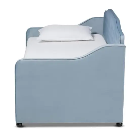 Twin Freda Velvet Tufted Daybed with Trundle Light Blue - Baxton Studio image {2}