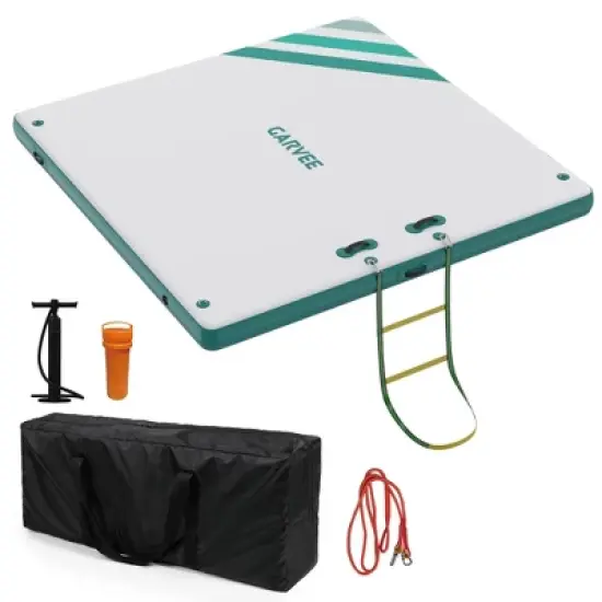 Blue Inflatable Dock Floating Platform, 10x10 FT, Non-Slip PVC Lake Float Island, Drop-Stitch, Pump/Ladder/Bag image {1}
