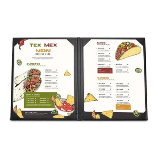 WeChef 5 Pack Menu Covers 8.5 x 11" 2 Views Faux Leather Cafe Restaurant Bars Black image {2}