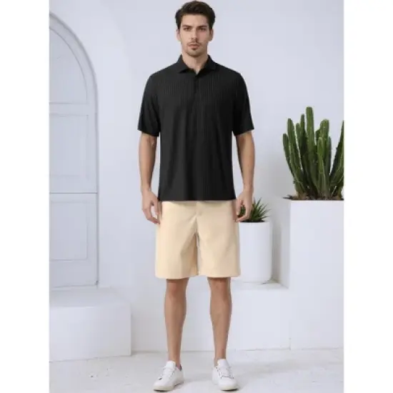 INSPIRE CHIC Men's Summer Casual Short Sleeve Solid Color Texture Knit Polo Shirts image {1}