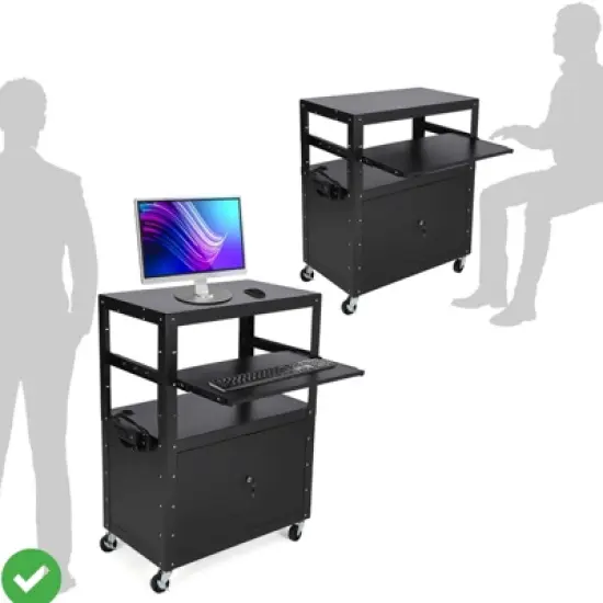 Rolling/Mobile AV Cart w/Locking Cabinet Laptop Stand and Drop Leaves Height Adjustable Mobile Utility Cart Workstation image {4}