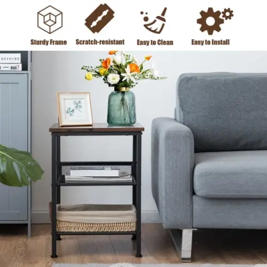 Costway Set of 2 3-Tier Industrial End Side Table Nightstand W/2 Adjustable Shelves image {6}