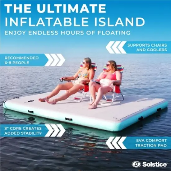 Solstice Original Inflatable LUXE Dock Platform 10 x 8 Foot Floating Swim Raft Non-Slip Water Mat for Lakes, Boats, Pools, and Oceans image {1}