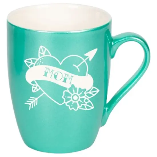 100 North Floral Heart 10 Ounce Seafoam Metallic Finish, Comfortably Fits Your Hands, New Bone China Coffee Tea Cup Mug, Mom image {1}