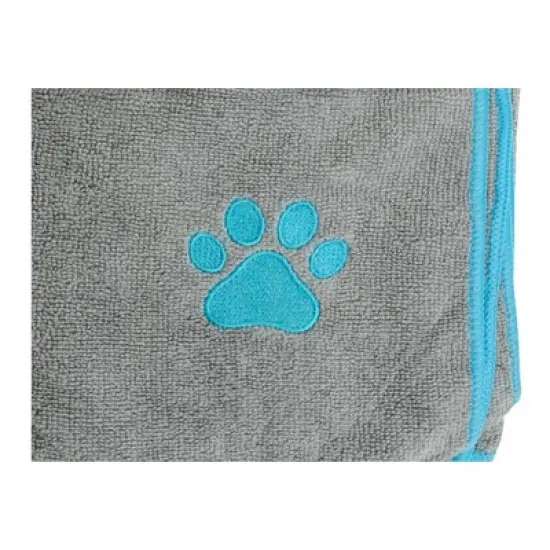 Country Living Large Gray and Teal Microfiber Dog Bath Towel - Quick-Drying, Absorbent, and Durable, Embroidered Paw Print, 48" x 22" image {3}
