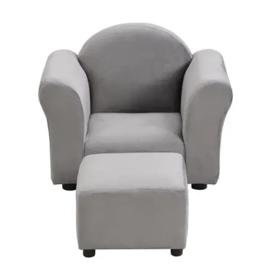 Yinvani Gray Velvet Child Recliner Chair with Armrests image {6}