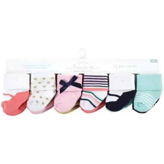 Little Treasure Infant Girl Newborn Socks, Coral Sparkle image {1}