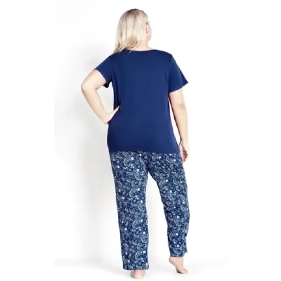 Women's Plus Size Tie Waist Print Sleep Pant - blue paisley | AVENUE image {1}