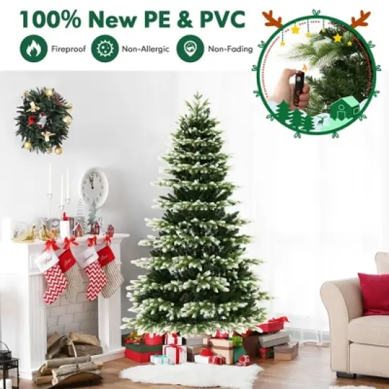 Costway 7 FT Pre-Lit Christmas Tree 3 Modes Hinged with Quick Power Connector & 500 Lights image {7}