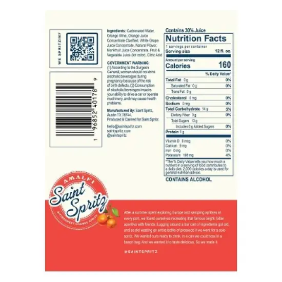 Saint Spritz Amalfi - 4pk/12 fl oz Cans image {2}