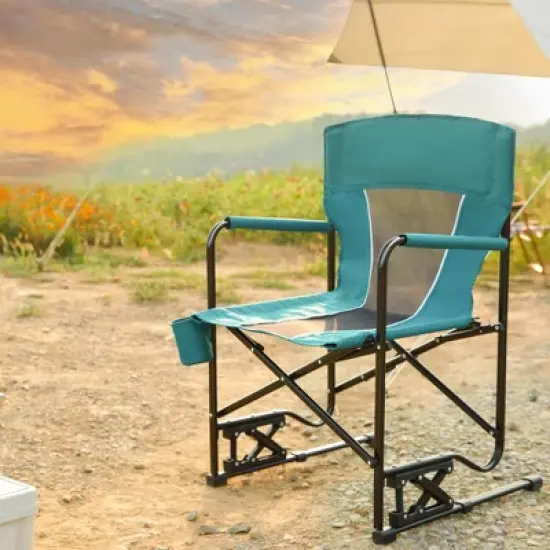 Sevobal Outdoor Portable Chairs Freestyle Rocker Camping Chair with Durable Armrests and Drink Holder for Patio and Backyard, Blue, 36.02"*4.92"*25.2" image {3}