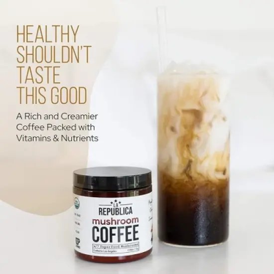 La Republica Bestselling Instant Mushroom Coffee with 7 Superfood Mushrooms, Certified Organic & Fair Trade Arabica Coffee - 35 Servings image {8}