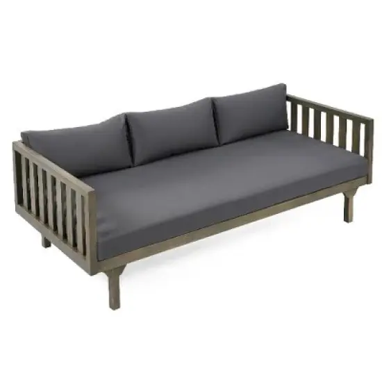 67.75" Patio Sofa, 3 Seater Outdoor Sofa with Rattan Arms, Acacia Wood Daybed with Water-Resistant Cushions -Christopher Knight Home image {2}