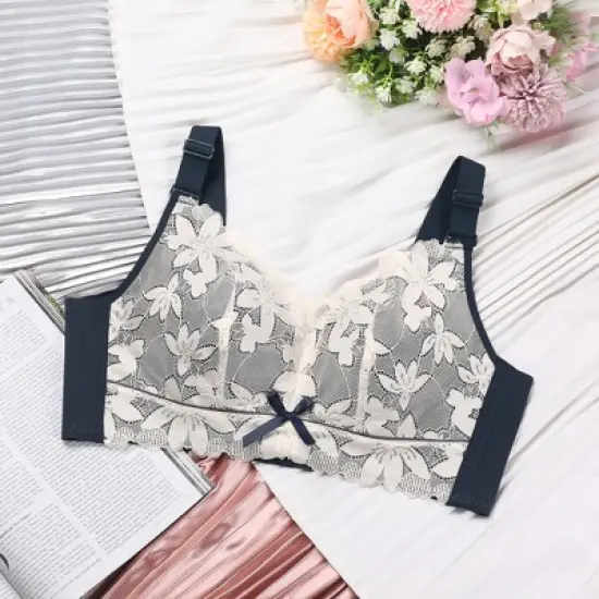 Agnes Orinda Women's Plus Size Full Coverage Soft Cup Back Close Lace Wirefree Bralettes image {2}