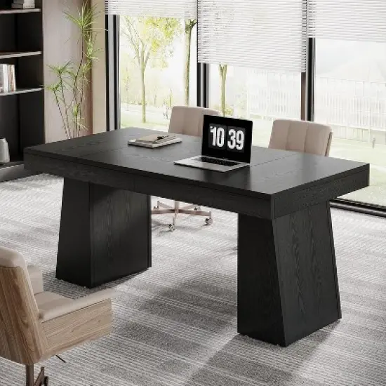 Tribesigns 55 Inches Home Office Executive Desk with Double Trapezoid Base image {5}