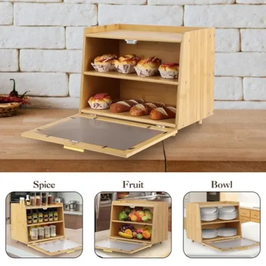 Double Layer Bread Box, Large Capacity Kitchen Counter Storage Container with View Window, Farmhouse Style Bread Keeper image {8}