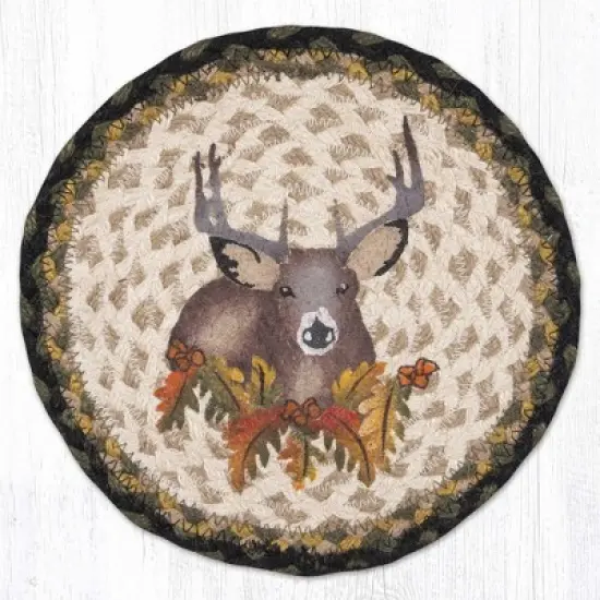 Earth Rugs Deer Floral Printed Round Jute Trivet &ndash; 10" Rustic Nature-Inspired Design image {3}