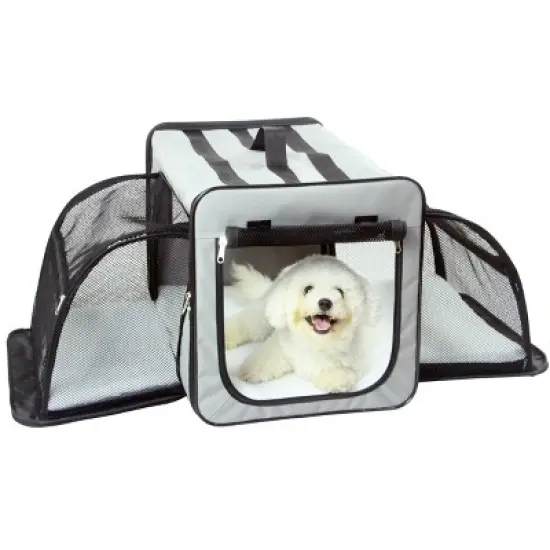Pet Life Capacious Dual-Expandable Wire Folding Collapsible Travel Dog Crate - Gray image {8}