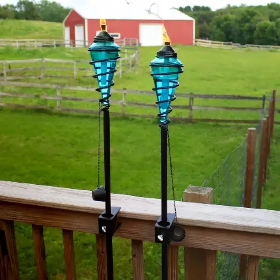 Sunnydaze Outdoor Adjustable Height Glass and Metal Swirl Patio and Lawn Torch Set image {7}