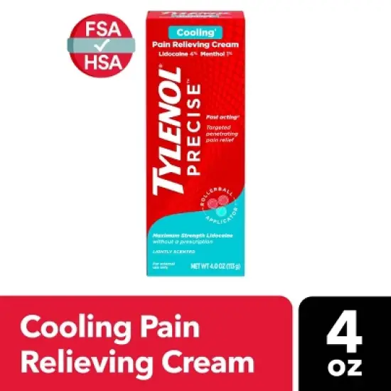 Tylenol Precise Cooling Pain Relieving Cream, Maximum Strength 4% Lidocaine and 1% Menthol - 4oz image {11}