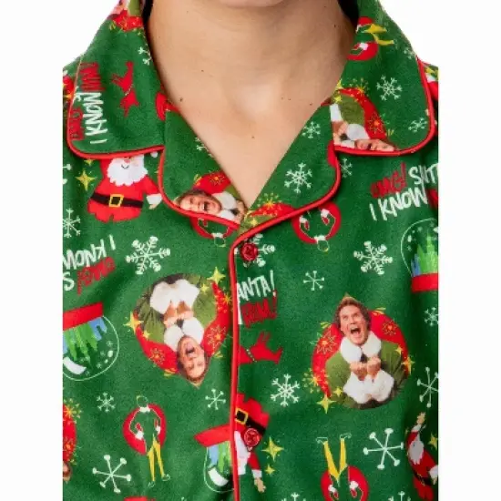 Elf The Movie Boys' Film OMG! Santa! I Know Him! Button Sleep Pajama Set Green image {2}