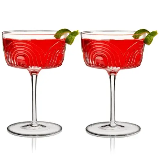 Viski Beau Cocktail Coupe Glasses, Unique Cocktail Glasses Crystal Drinkware, 7.5oz. Cocktail Glasses Stem Vintage Wine Glasses Inspired Set of 2 image {9}
