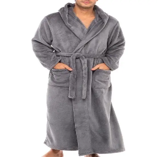 Men's Classic Winter Robe, Full Length Hooded Bathrobe, Cozy Plush Fleece image {15}