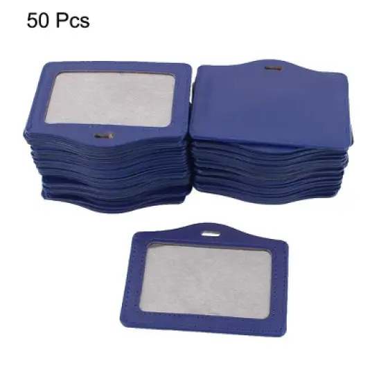 Unique Bargains Faux Leather Office Horizontal Business ID Badge Card Holder Blue 50Pcs image {1}