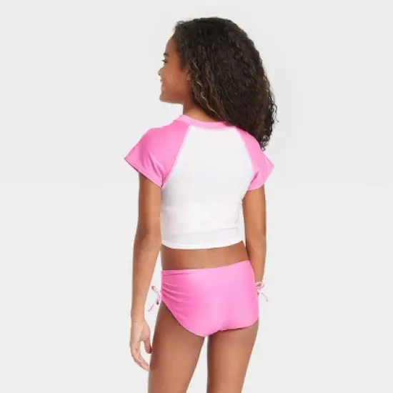 Girls' Super Smile Cropped Rashguard Set - Cat & Jack&trade; White/Pink image {3}