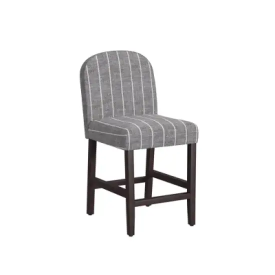 Rounded Back Woven Stripe Upholstered Counter Height Barstool Midnight - HomePop image {1}
