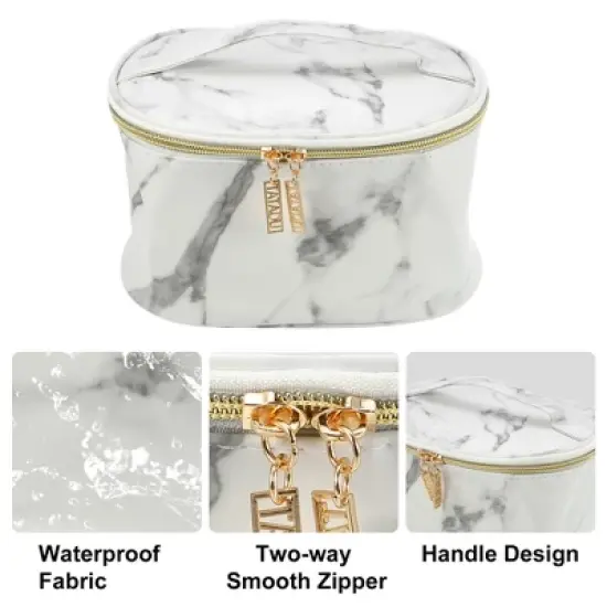 Unique Bargains Makeup Bag Cosmetic Travel Bag Make Up Brush Organizer Bag Marble Makeup Storage Toiletry Bag for Women 8"x6"x5" 1 Pcs image {2}