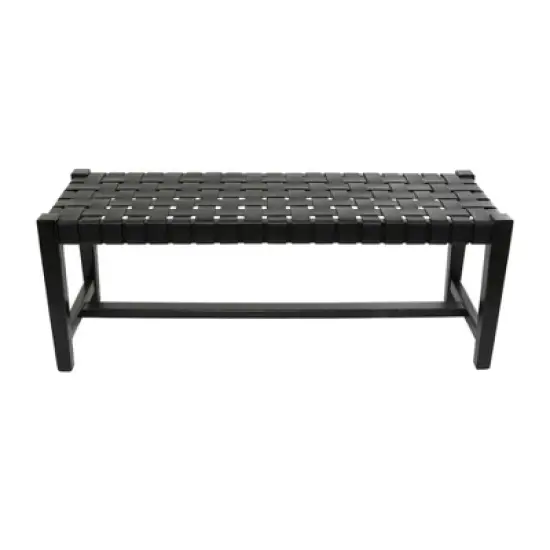 Modern Leather Woven Bench Black - Olivia & May image {3}