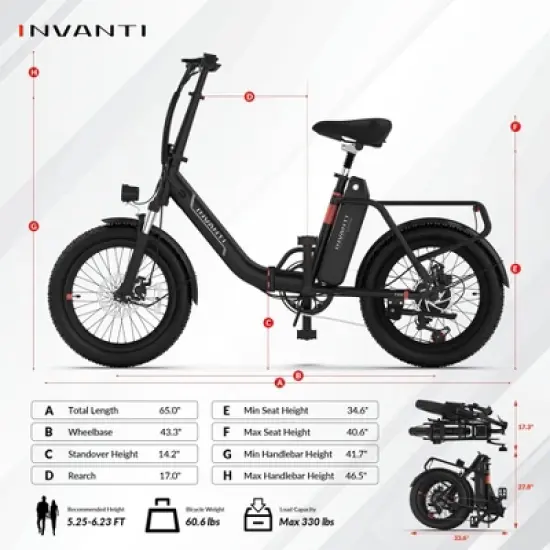 5TH WHEEL TIDE 2 Folding Utility Electric Bike - 1000W Peak, 20 mph, 45 Mile Range (PAS), 330 lbs Capacity, 20" Fat Tires, with Head + Tail Lights image {9}