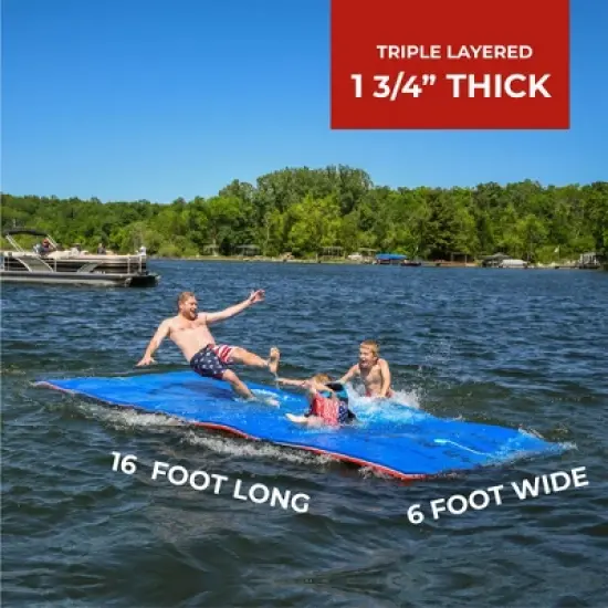 Aqua Lily Pad USA16 All American 16 Foot Water Playground Floating Foam Island Mat with Storage Straps and Pad Protectors, Red, White and Blue image {1}