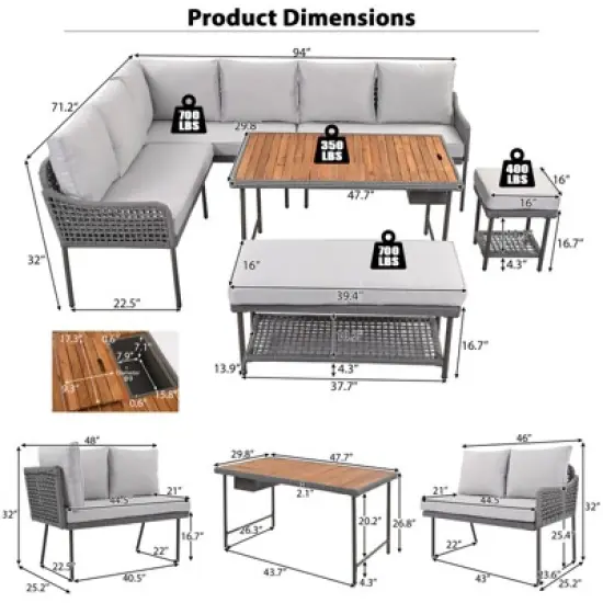 Syemin Patio Seating Sets, Syemin Patio Seating Sets, Outdoor Patio Furniture Sets with Cushion and Backrest, for Lawn Backyard, Gray, image {3}