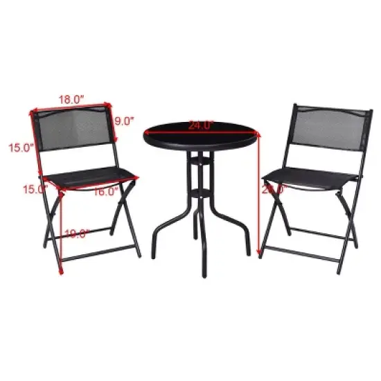 Costway 3 Pcs Bistro Set Garden Backyard Table Folding Chairs Outdoor Patio Furniture image {2}