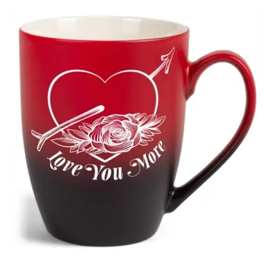 Elanze Designs Romantic Floral Valentines Coffee Cup Mug 12 Ounce Ceramic With Ombre Gradient Love You More Arrow Heart and Rose Red and Black image {5}